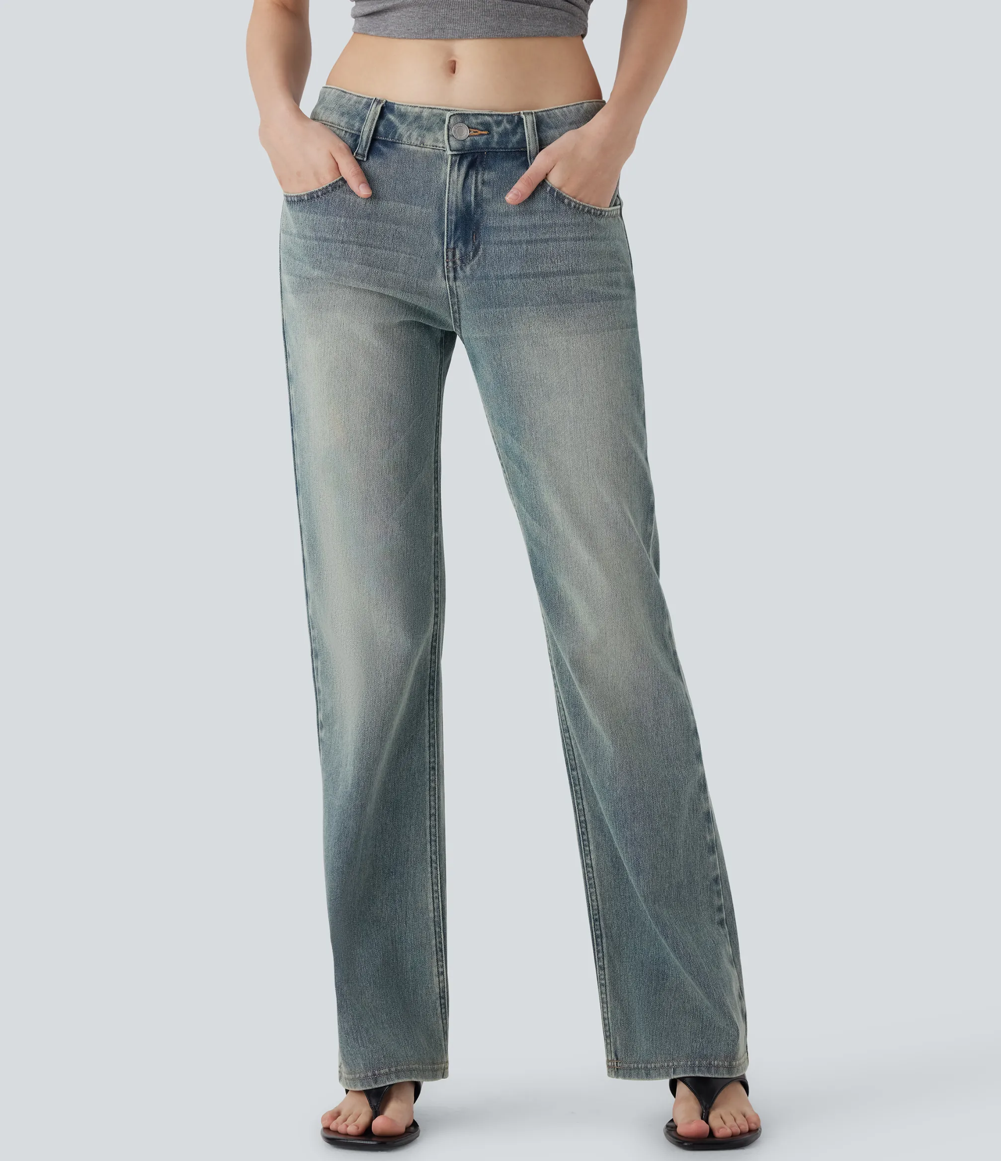 Jeans<HALARA Flex™ Low Rise Pockets Washed Casual Bootcut Jeans