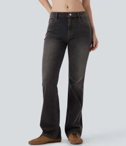 Jeans<HALARA Flex™ Low Rise Pockets Washed Casual Bootcut Jeans