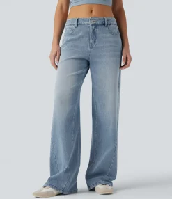 Wide Leg Jeans|Jeans<HALARA Flex™ Low Rise Wide Leg Casual Jeans with Pockets
