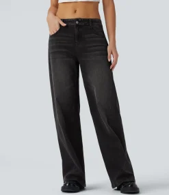 Wide Leg Jeans|Jeans<HALARA Flex™ Low Rise Wide Leg Casual Jeans with Pockets