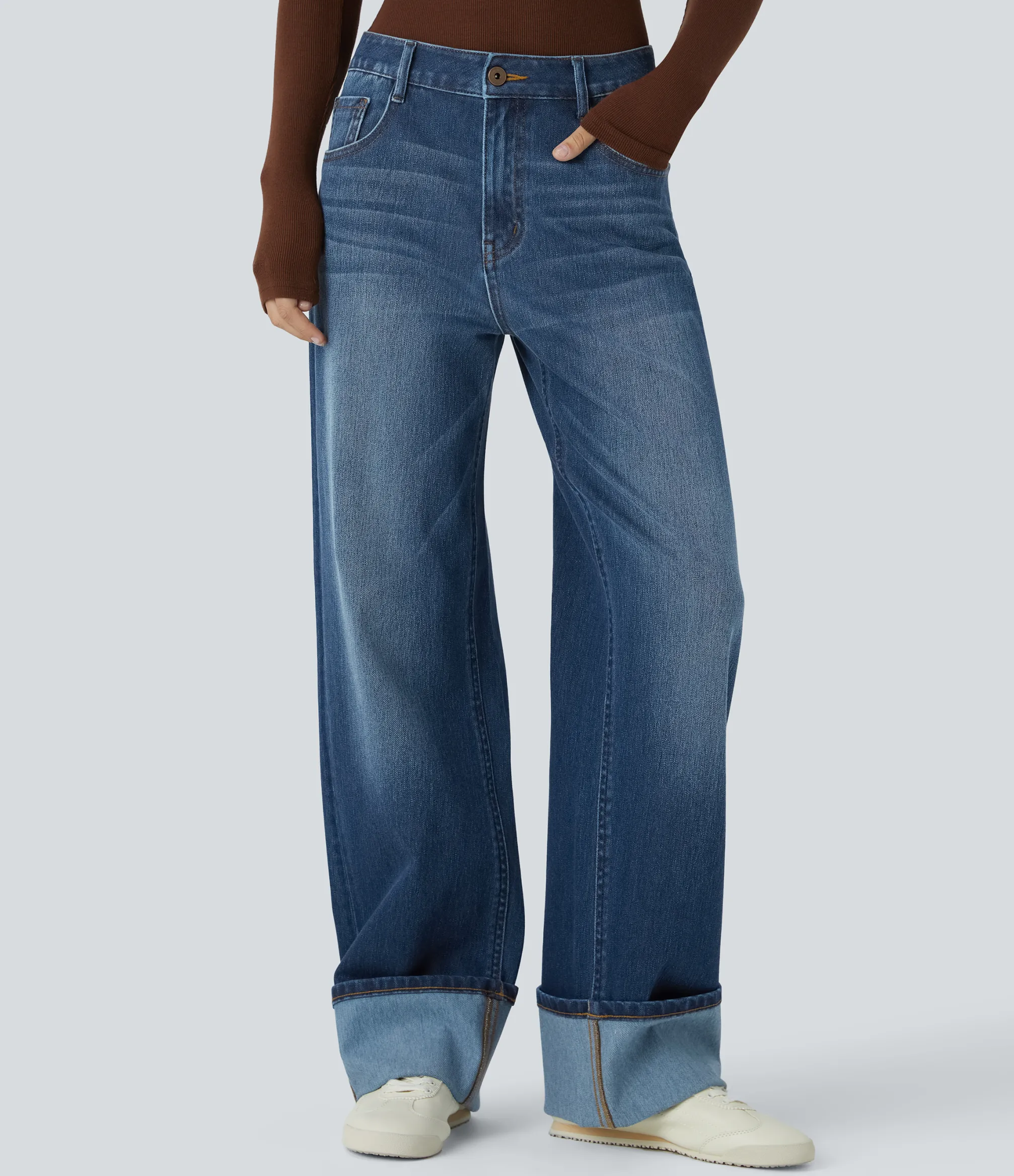 Jeans<HALARA Flex™ Low Rise Zipper Pockets Washed Casual Baggy Boyfriend Jeans