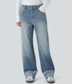 Jeans<HALARA Flex™ Low Rise Zipper Pockets Washed Casual Baggy Boyfriend Jeans