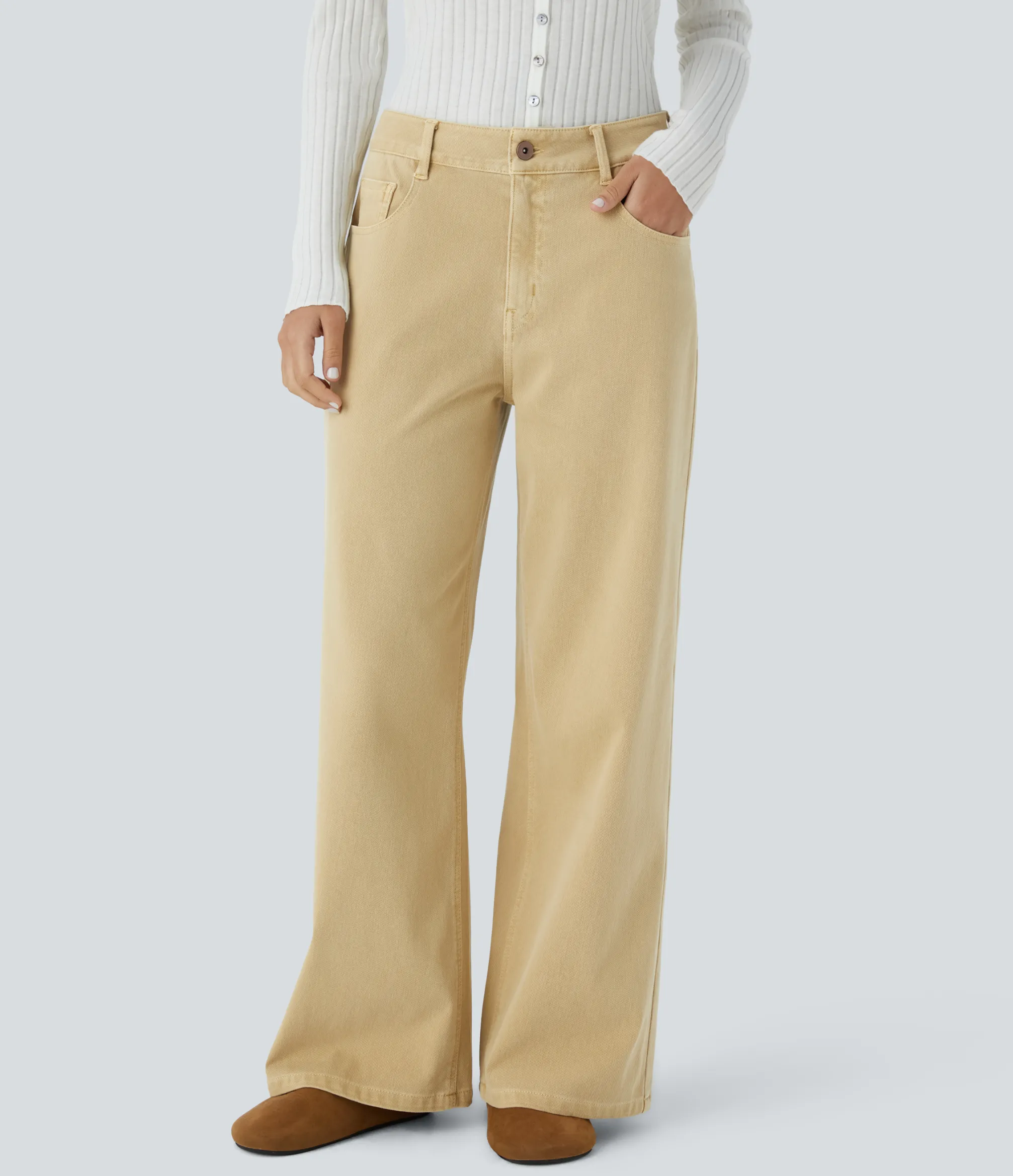 Wide Leg Jeans|Colored Jeans<HALARA Flex™ Low Rise Zipper Pockets Colorful Baggy Wide Leg Casual Jeans