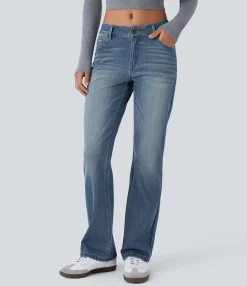 Jeans<HALARA Flex™ Low Rise Zipper Pockets Washed Casual Bootcut Jeans
