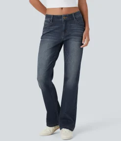 Jeans<HALARA Flex™ Low Rise Zipper Pockets Washed Casual Bootcut Jeans