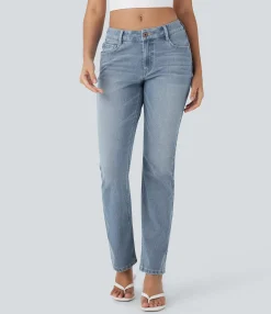 Jeans<HALARA Flex™ Low Rise Zipper Pockets Washed Casual Bootcut Jeans