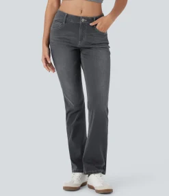 Jeans<HALARA Flex™ Low Rise Zipper Pockets Washed Casual Bootcut Jeans