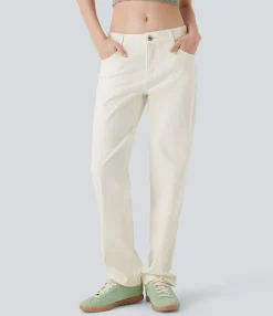 Straight-Leg Jeans|Jeans<HALARA Flex™ Low Rise Zipper Pockets Straight Leg Washed Casual Jeans