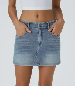 Denim Skirts|Denim Skirts<HALARA Flex™ Low Rise Zipper Pockets Bodycon Mini Denim Casual Skirt