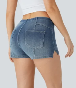 Denim Shorts|Denim Shorts<HALARA Flex™ Mid Low Rise Pockets Skinny Denim Casual Shorts 3''