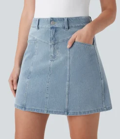 Denim Skirts|Denim Skirts<HALARA Flex™ Mid Rise A Line Stretchy Knit Denim Mini Casual Skirt with Pockets