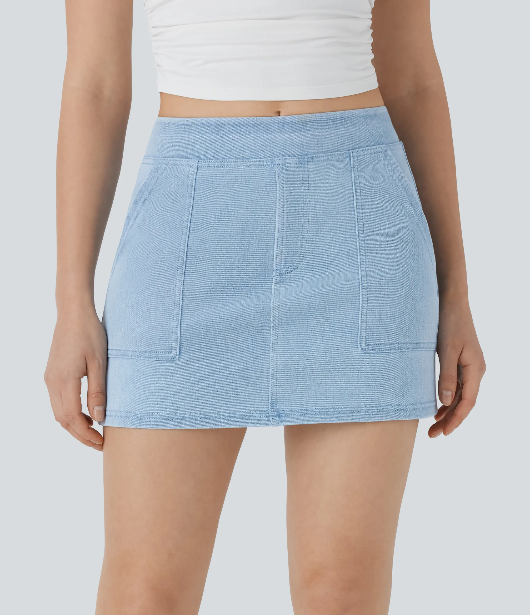 Denim Skirts|Denim Skirts<HALARA Flex™ Mid Rise A-line Mini Washed Denim Casual Skirt with Pockets