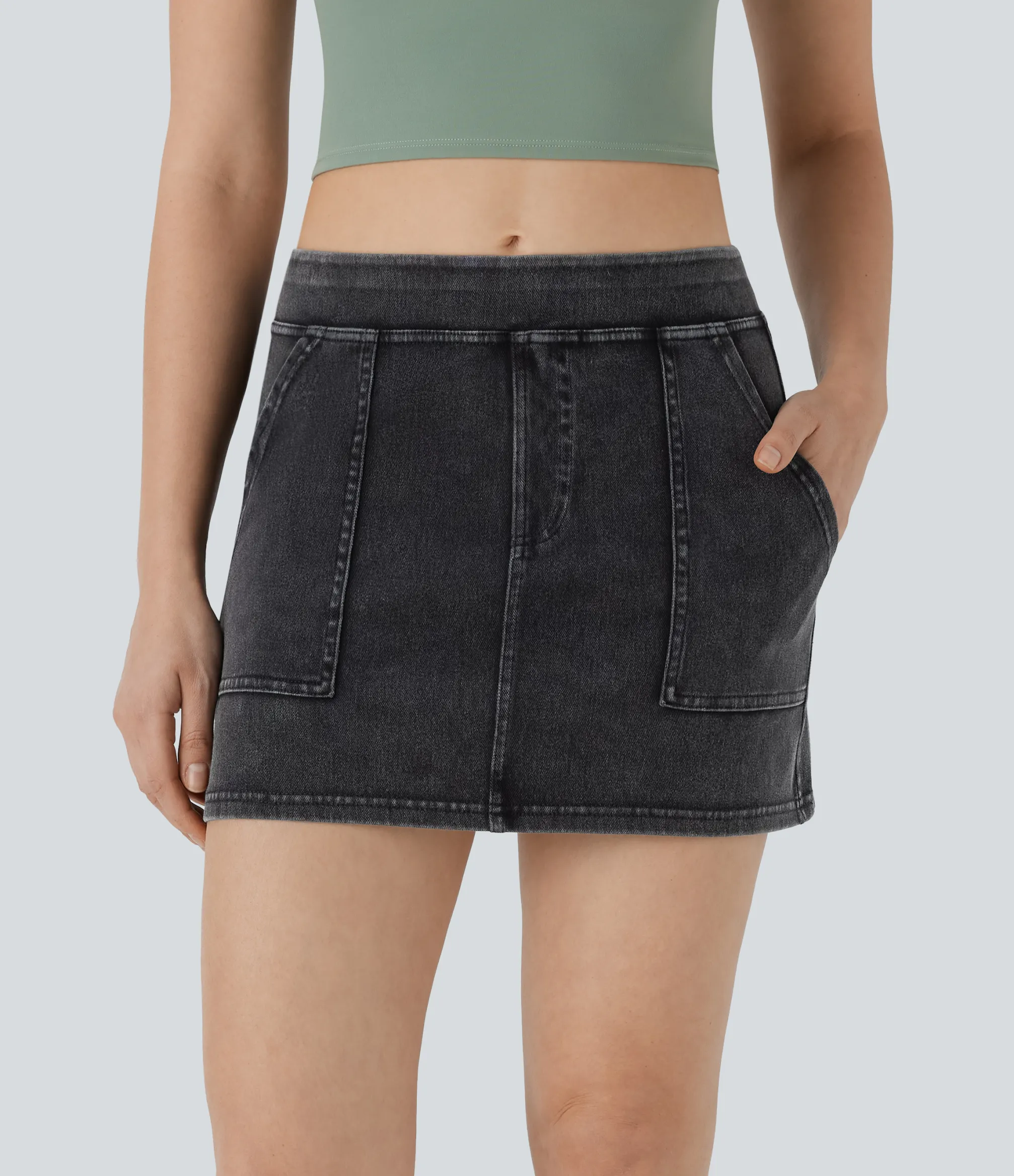 Denim Skirts|Denim Skirts<HALARA Flex™ Mid Rise A-line Mini Washed Denim Casual Skirt with Pockets