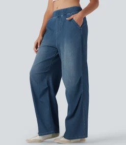 Jeans<HALARA Flex™ Mid Rise Casual Baggy Jeans with Pockets