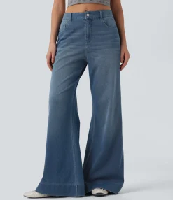 Flare & Bootcut Jeans|Jeans<HALARA Flex™ Mid Rise Casual Flare Jeans with Pockets