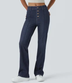 Jeans<HALARA Flex™ Mid Rise Decorative Pockets Casual Bootcut Jeans