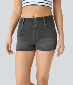 Denim Shorts|Denim Shorts<HALARA Flex™ Mid Rise Decorative Pockets Denim Casual Shorts 2''