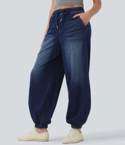 Jeans<HALARA Flex™ Mid Rise Drawstring Casual Jeans with Pockets