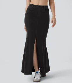 Denim Skirts|Maxi & Midi Skirts<HALARA Flex™ Mid Rise Maxi Washed Denim Casual Mermaid Skirt with Pockets
