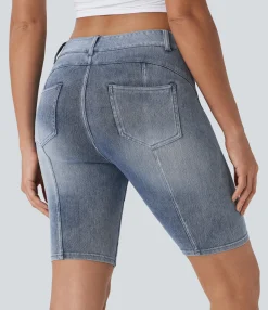 Denim Shorts|Denim Shorts<HALARA Flex™ Mid Rise Pocket Skinny Denim Casual Shorts 9''
