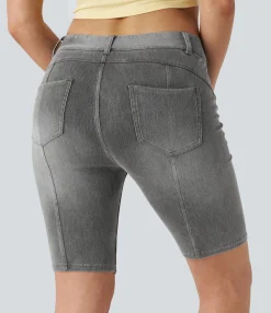 Denim Shorts|Denim Shorts<HALARA Flex™ Mid Rise Pocket Skinny Denim Casual Shorts 9''