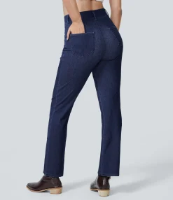 High Waisted Jeans|Jeans<HALARA Flex™ Mid Rise Pockets Washed Work Bootcut Jeans
