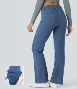 High Waisted Jeans|Jeans<HALARA Flex™ Mid Rise Pockets Washed Work Bootcut Jeans