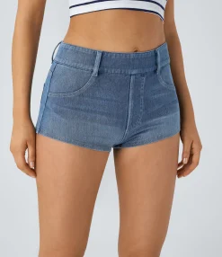 Denim Shorts|Denim Shorts<HALARA Flex™ Mid Rise Pocket Denim Casual Shorts