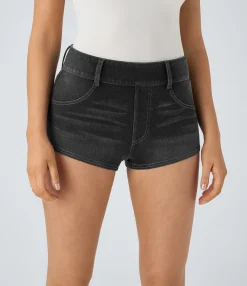Denim Shorts|Denim Shorts<HALARA Flex™ Mid Rise Pocket Denim Casual Shorts