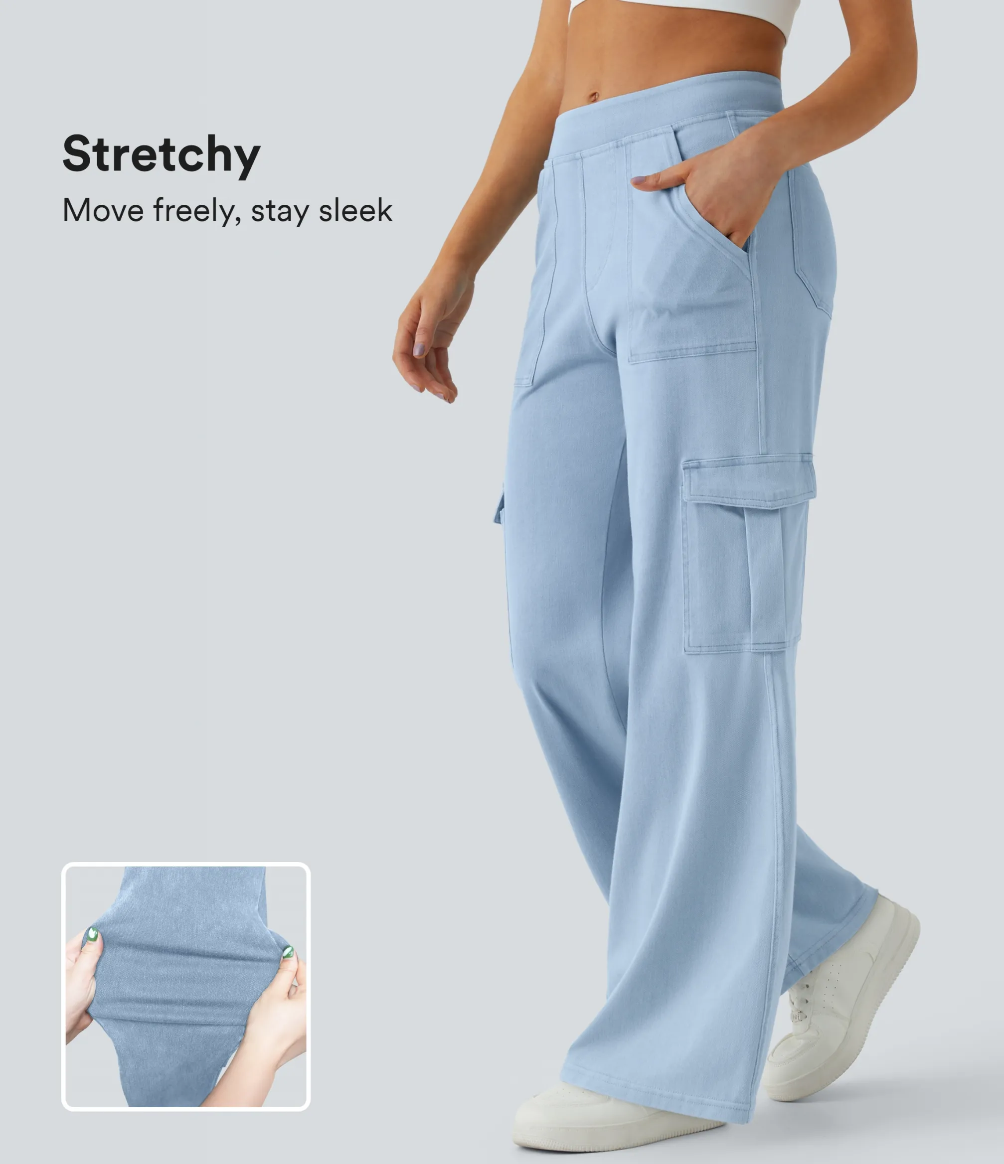 Straight-Leg Jeans|Jeans<HALARA Flex™ Mid Rise Pockets Straight Leg Casual Cargo Jeans