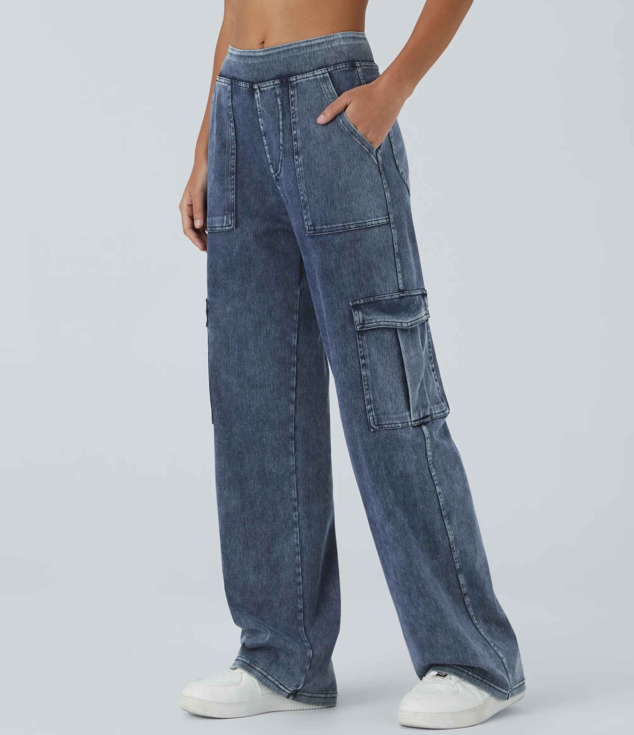 Straight-Leg Jeans|Jeans<HALARA Flex™ Mid Rise Pockets Straight Leg Casual Cargo Jeans