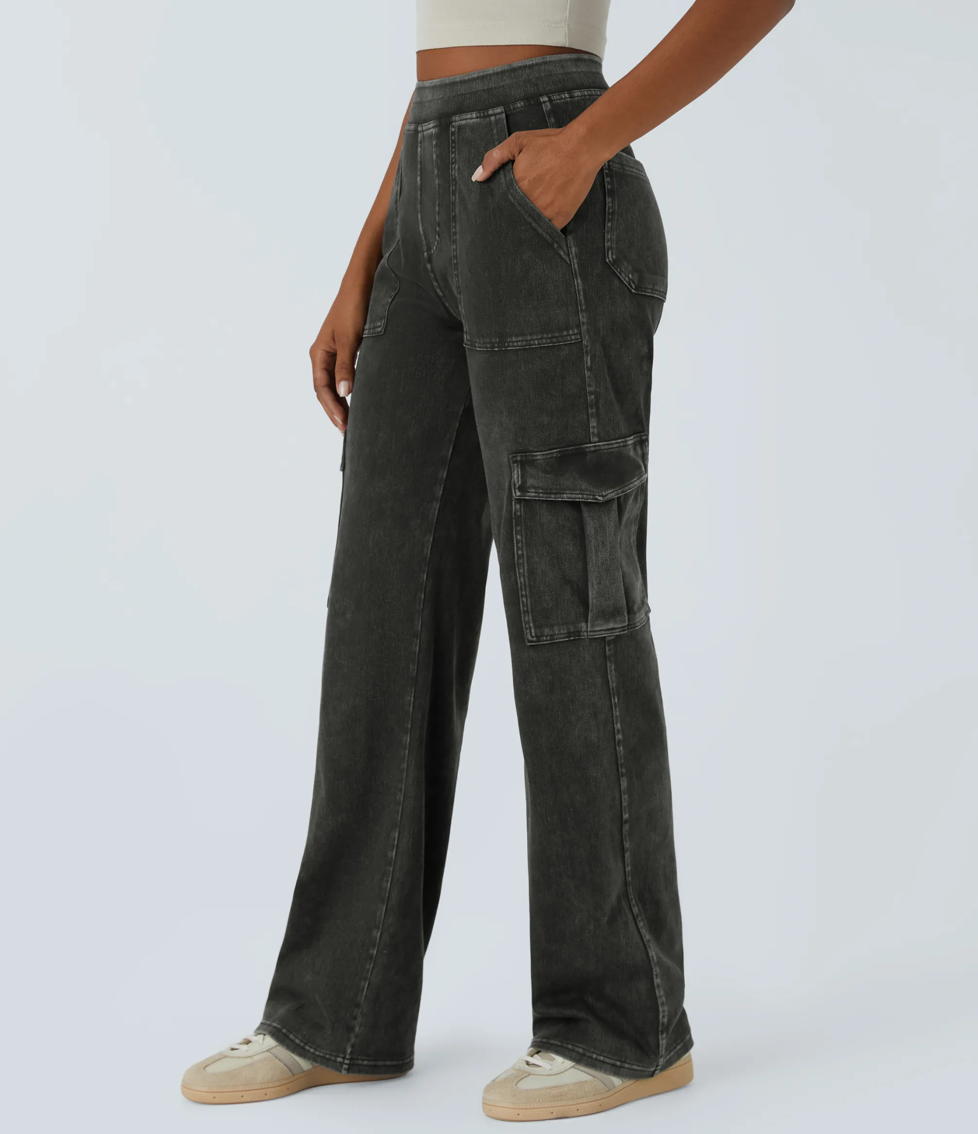 Straight-Leg Jeans|Jeans<HALARA Flex™ Mid Rise Pockets Straight Leg Casual Cargo Jeans