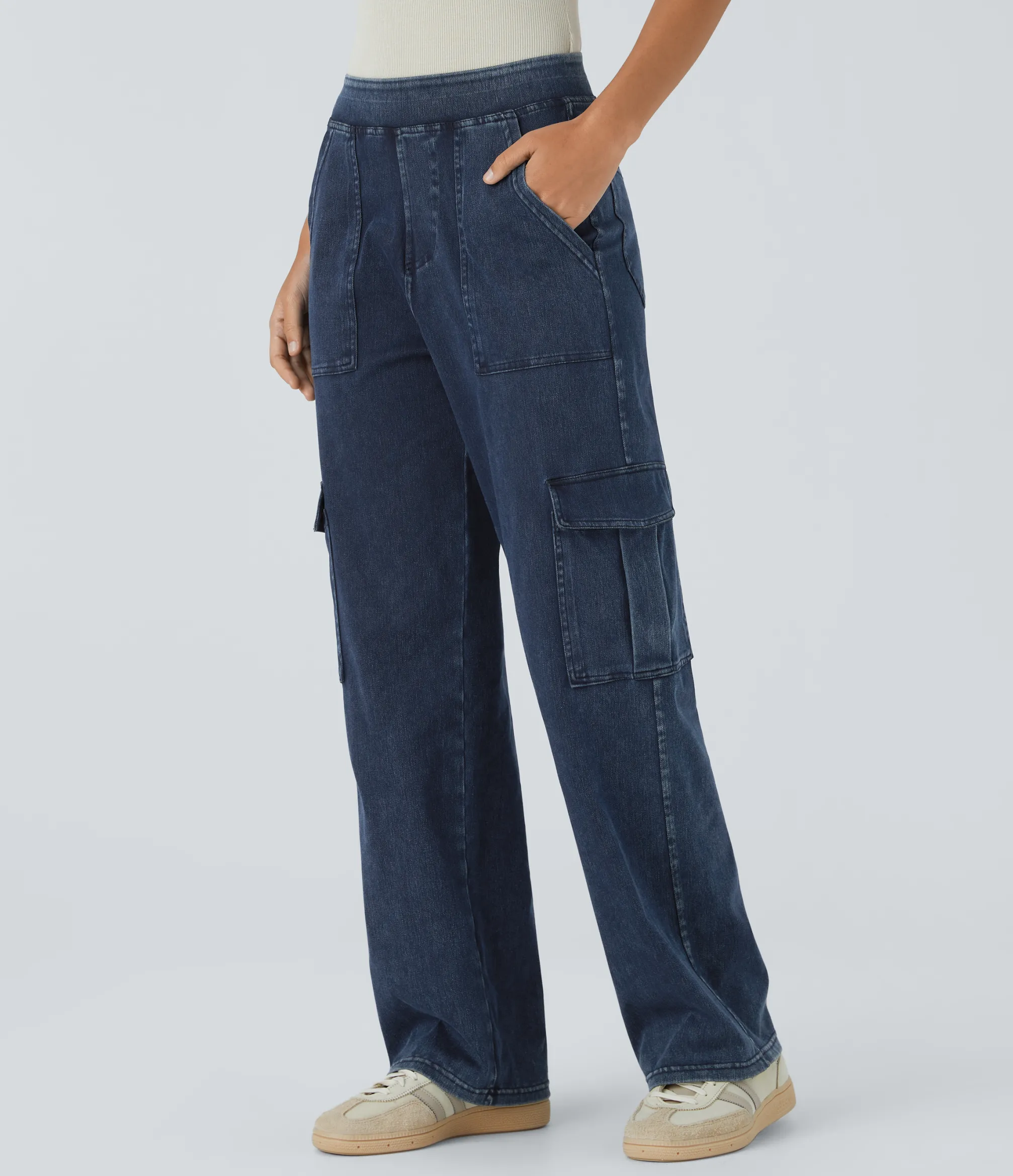 Straight-Leg Jeans|Jeans<HALARA Flex™ Mid Rise Pockets Straight Leg Casual Cargo Jeans