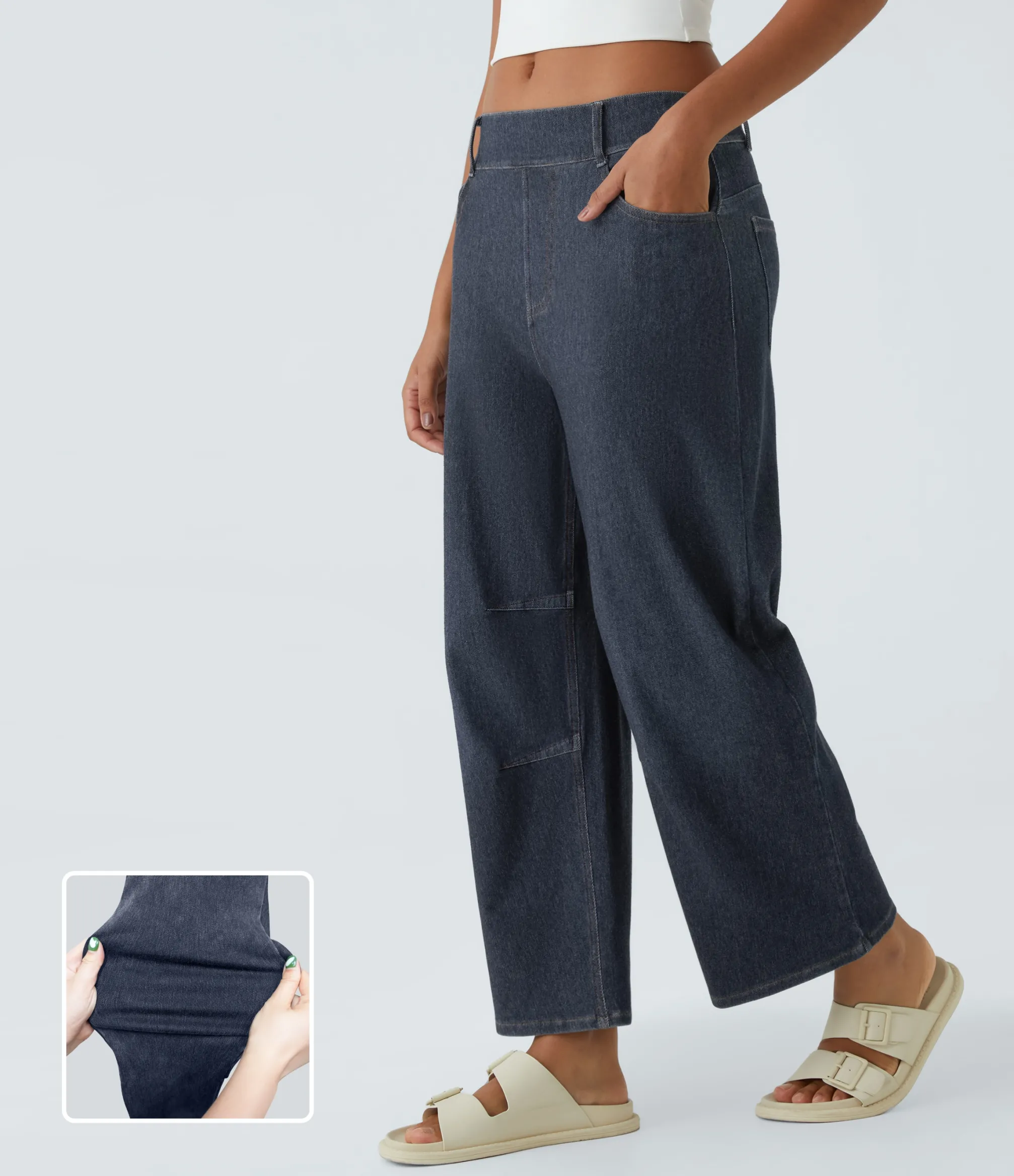 Jeans<HALARA Flex™ Mid Rise Pockets Barrel Leg Work Jeans