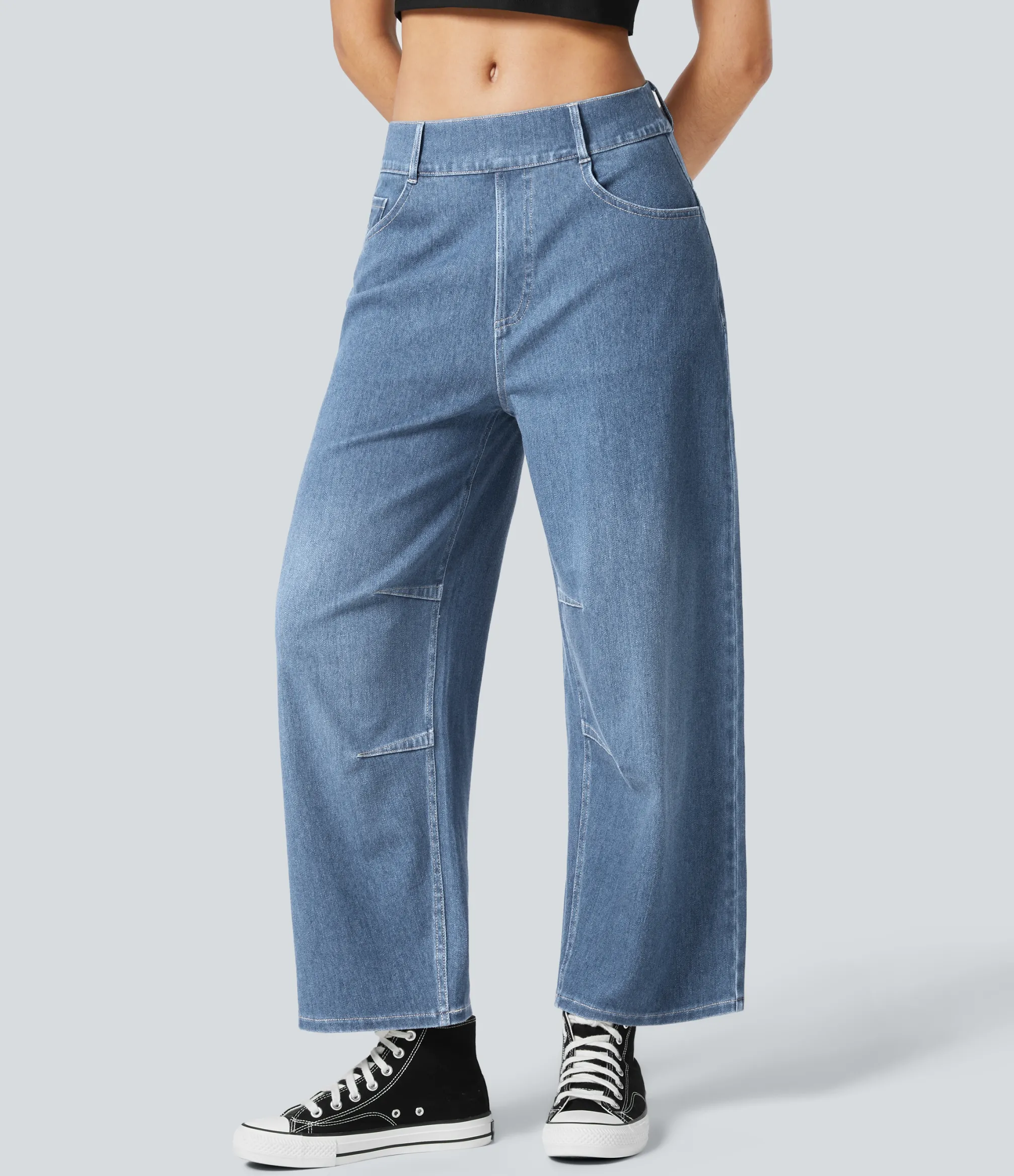 Jeans<HALARA Flex™ Mid Rise Pockets Barrel Leg Work Jeans