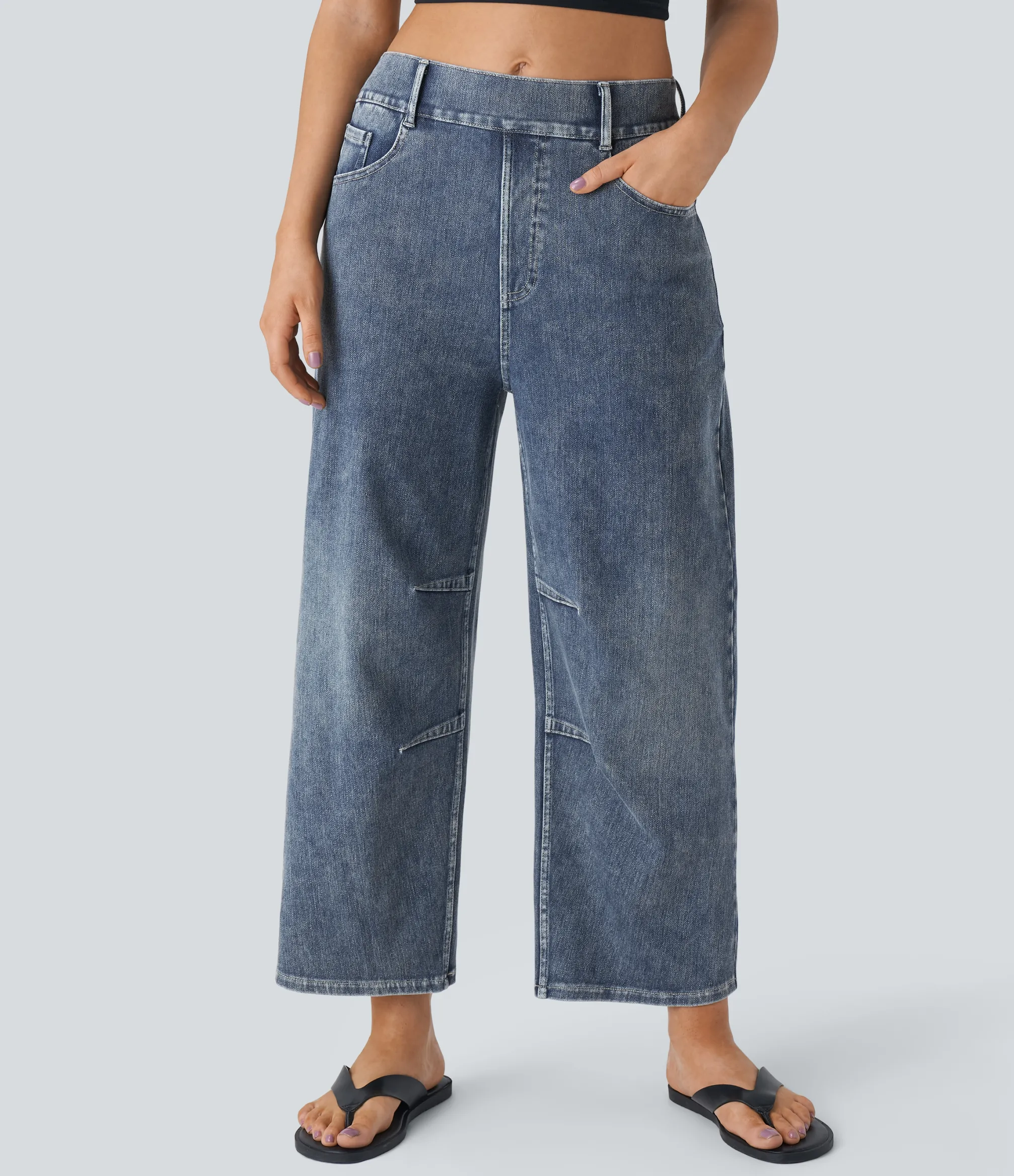 Jeans<HALARA Flex™ Mid Rise Pockets Barrel Leg Work Jeans