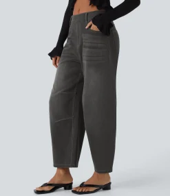 Jeans<HALARA Flex™ Mid Rise Pockets Barrel Leg Casual Jeans