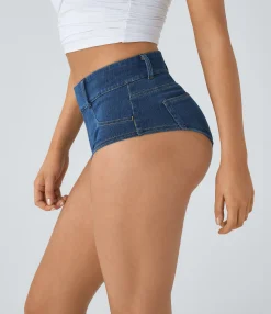 Denim Shorts|Denim Shorts<HALARA Flex™ Mid Rise Pockets Skinny Denim Casual Hot Shorts 1''