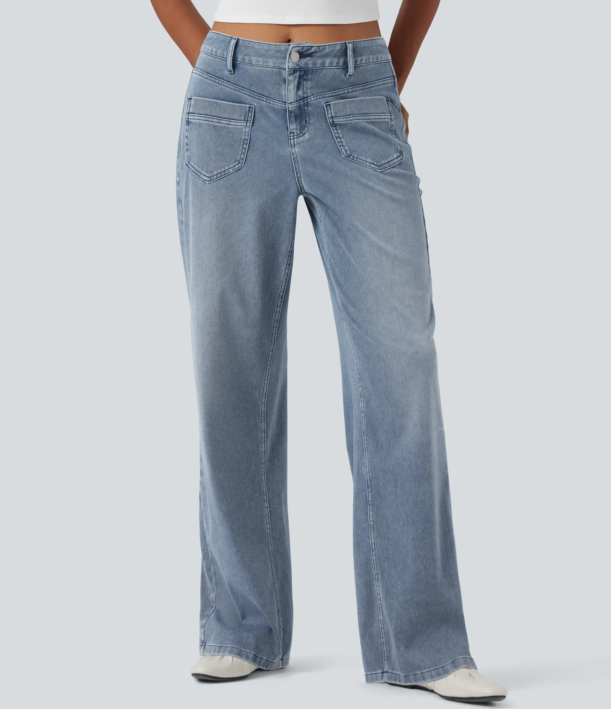 Straight-Leg Jeans|Jeans<HALARA Flex™ Mid Rise Straight Leg Casual Jeans with Pockets