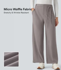 Pants|Straight-Leg Pants<HALARA Flex™ Mid Rise Tie Front Straight Leg Micro Waffle Work Pants with Pockets