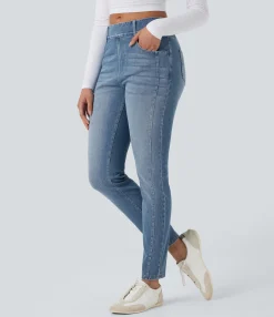 Skinny Jeans|Jeans<HALARA Flex™ Mid Rise Washed Casual Skinny Jeans with Pockets