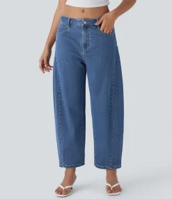 Jeans<HALARA Flex™ Mid Rise Washed Casual Barrel Leg Jeans with Pockets