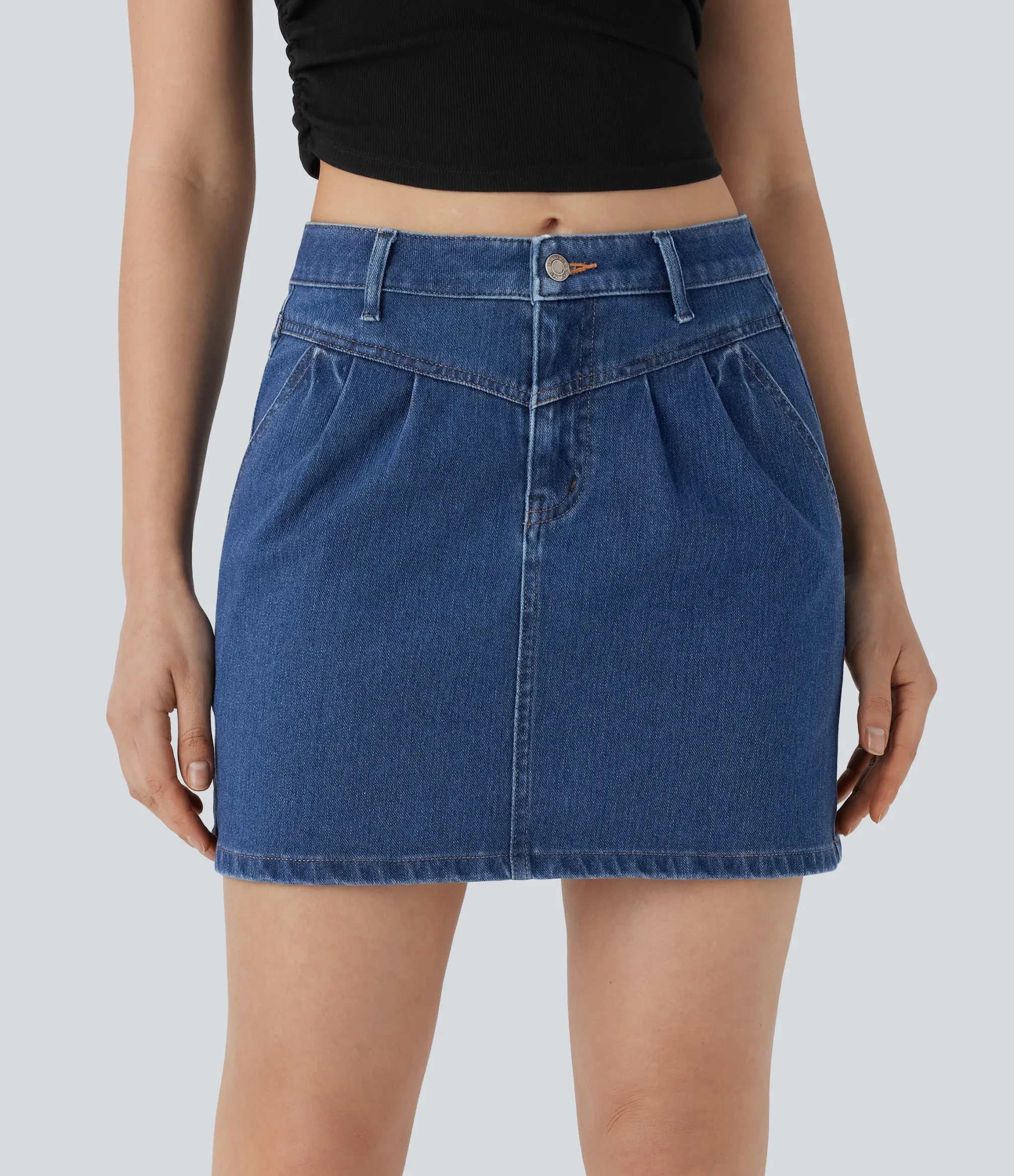 Denim Skirts|Mini Skirts<HALARA Flex™ Mid Rise Zipper A Line Denim Mini Casual Skirt with Pockets