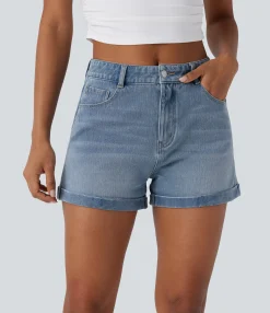 Denim Shorts|Denim Shorts<HALARA Flex™ Mid Rise Zipper Pockets Denim Casual Shorts 3''