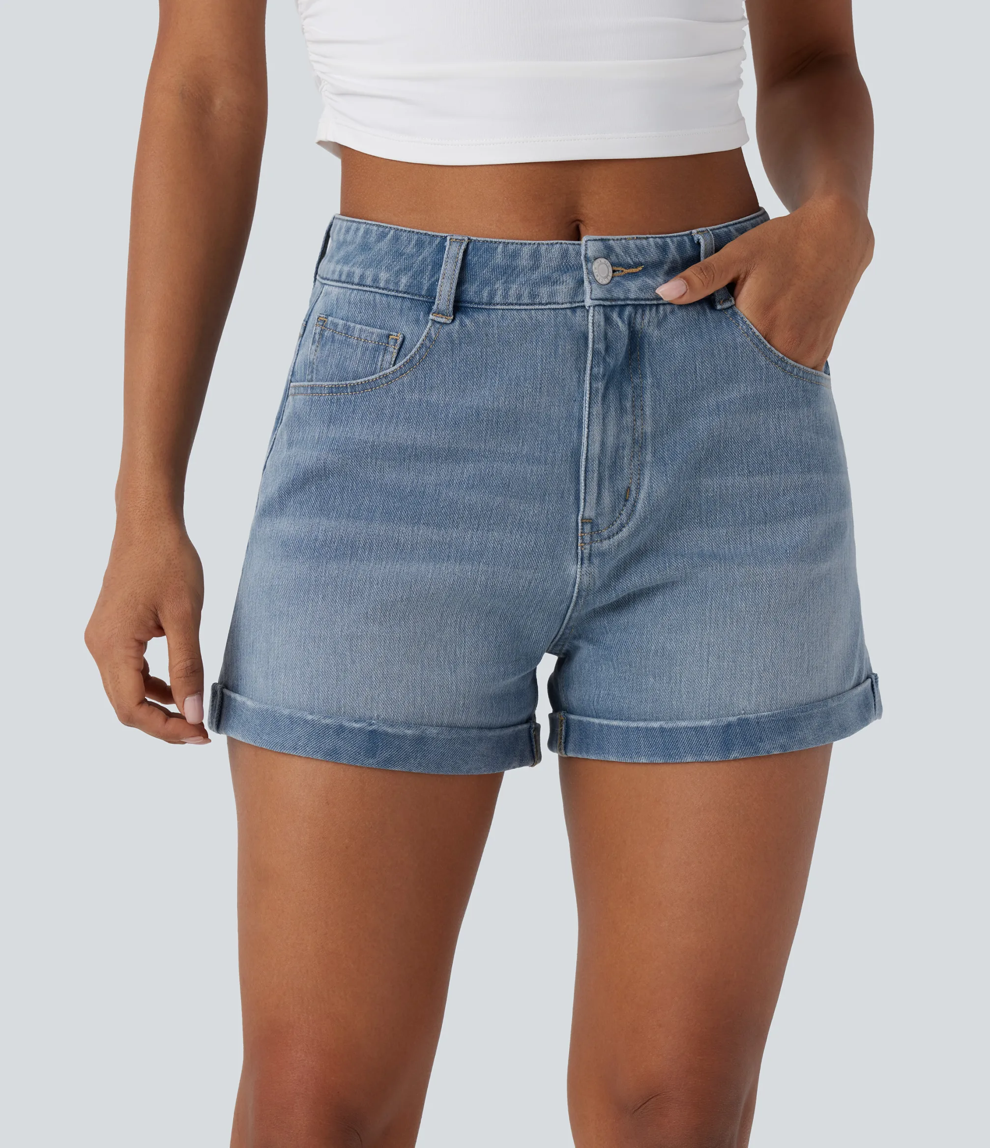 Denim Shorts|Denim Shorts<HALARA Flex™ Mid Rise Zipper Pockets Denim Casual Shorts 3''