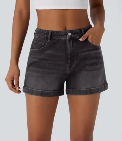 Denim Shorts|Denim Shorts<HALARA Flex™ Mid Rise Zipper Pockets Denim Casual Shorts 3''