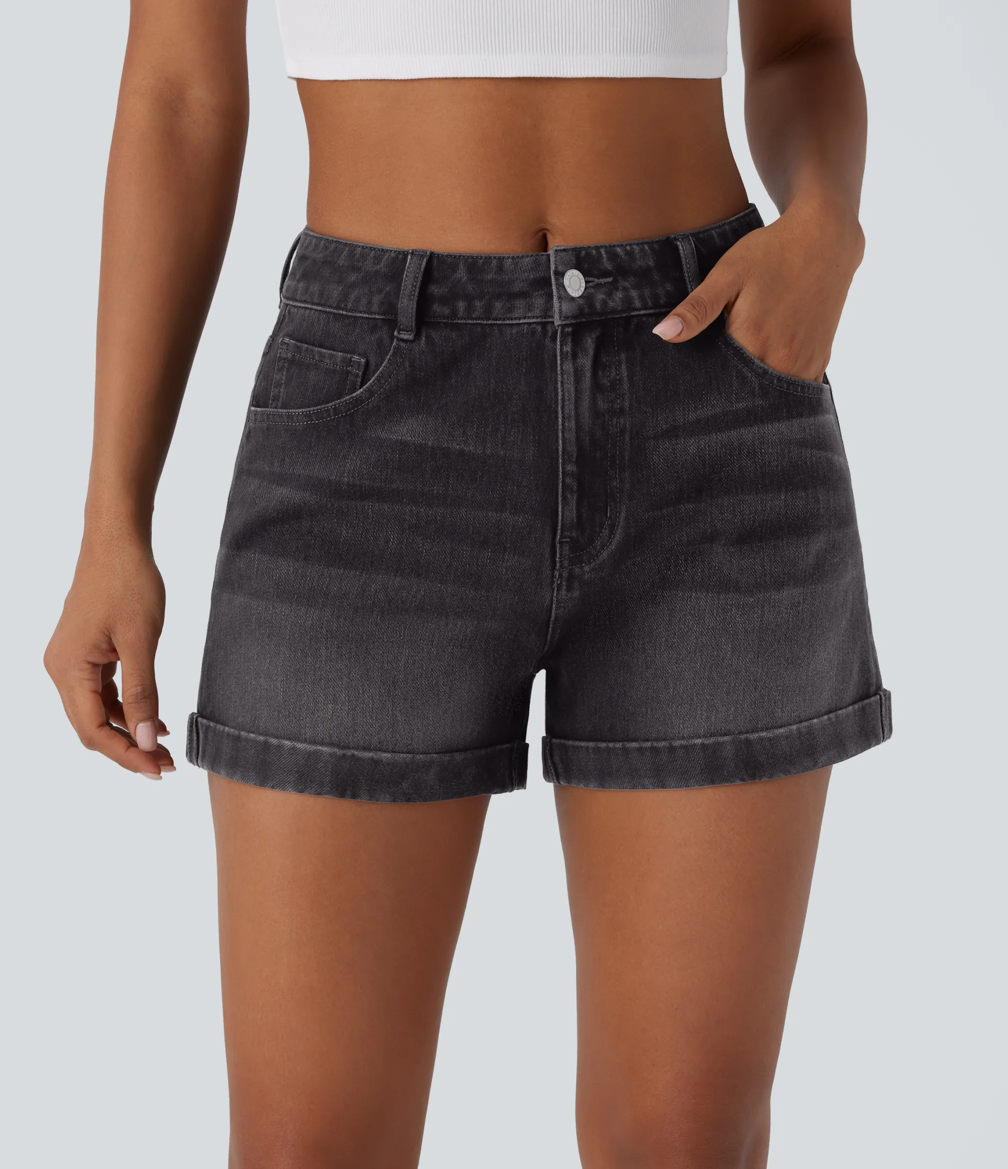Denim Shorts|Denim Shorts<HALARA Flex™ Mid Rise Zipper Pockets Denim Casual Shorts 3''