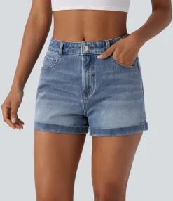 Denim Shorts|Denim Shorts<HALARA Flex™ Mid Rise Zipper Pockets Denim Casual Shorts 3''