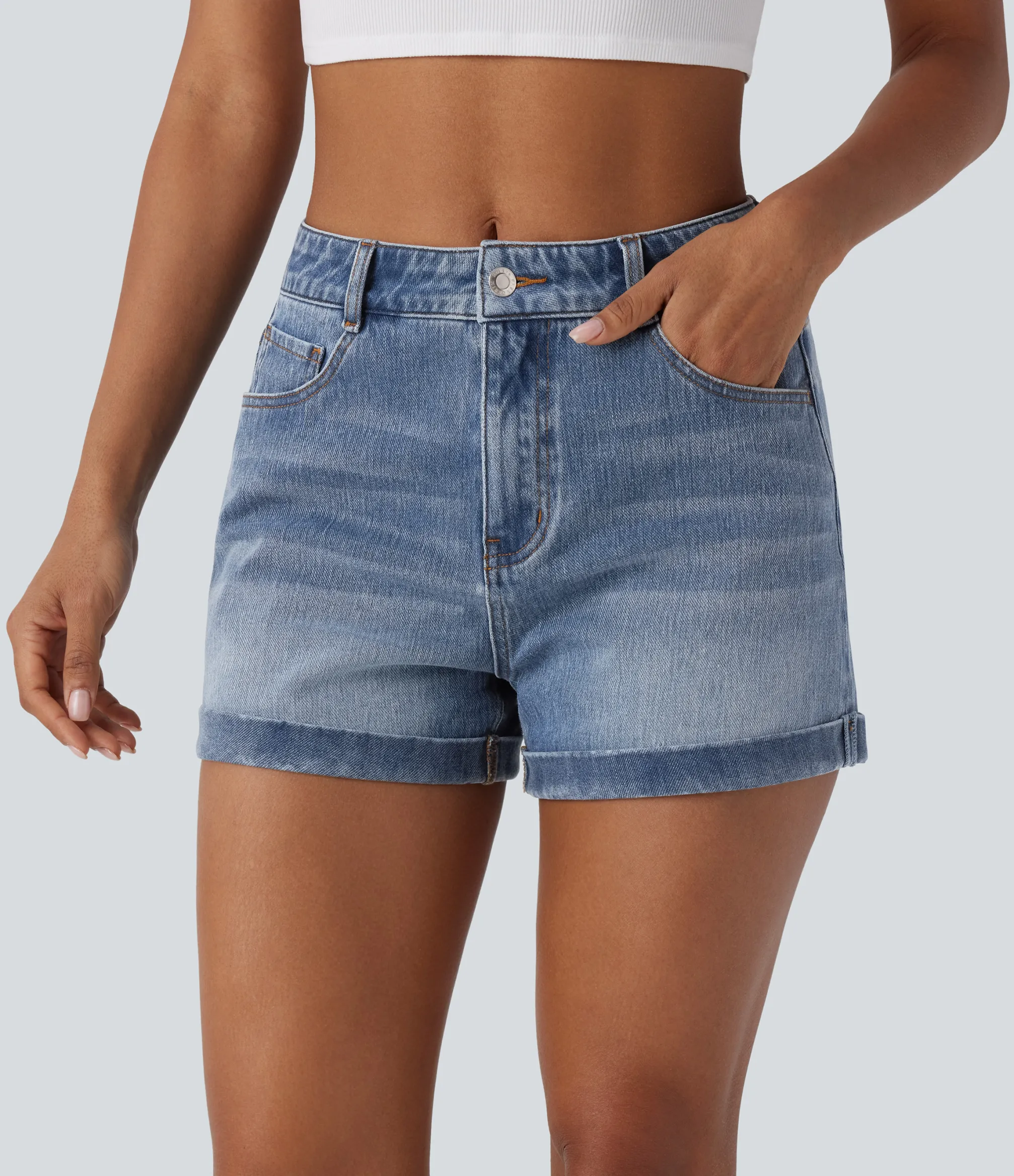 Denim Shorts|Denim Shorts<HALARA Flex™ Mid Rise Zipper Pockets Denim Casual Shorts 3''