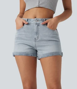 Denim Shorts|Denim Shorts<HALARA Flex™ Mid Rise Zipper Pockets Denim Casual Shorts 3''